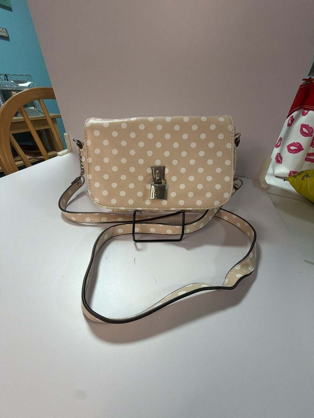 Jessica Simpson Polka Dot Fold-Over Crossbody Bag with Padlock Detail